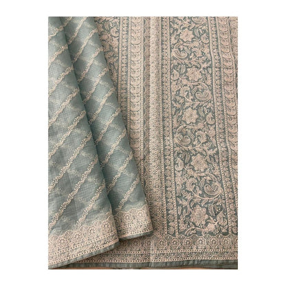 Zynah Pure Tussar Kota Silk Lehriya Style Saree with Chikankari Embroidery; Custom Stitched/Ready-made Blouse, Fall, Petticoat; Shipping available USA, Worldwide