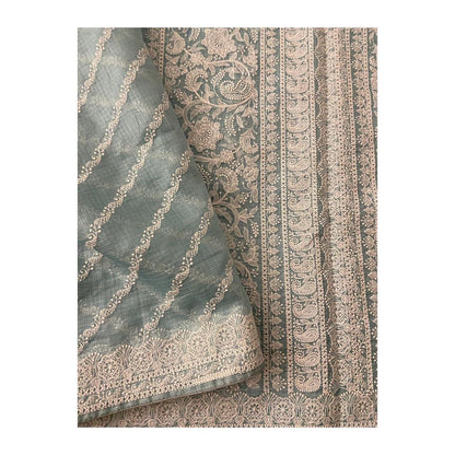 Zynah Pure Tussar Kota Silk Lehriya Style Saree with Chikankari Embroidery; Custom Stitched/Ready-made Blouse, Fall, Petticoat; Shipping available USA, Worldwide
