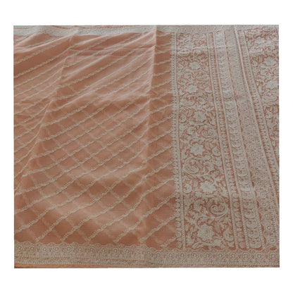 Zynah Pure Tussar Kota Silk Lehriya Style Saree with Chikankari Embroidery; Custom Stitched/Ready-made Blouse, Fall, Petticoat; Shipping available USA, Worldwide