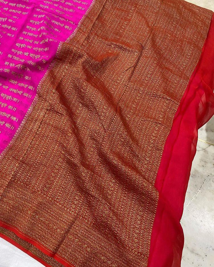 Zynah Pure Banarasi Woven Khaddi Georgette Saree with Antique Zari Weave; Custom Stitched/Ready-made Blouse, Fall, Petticoat; Shipping available USA, Worldwide