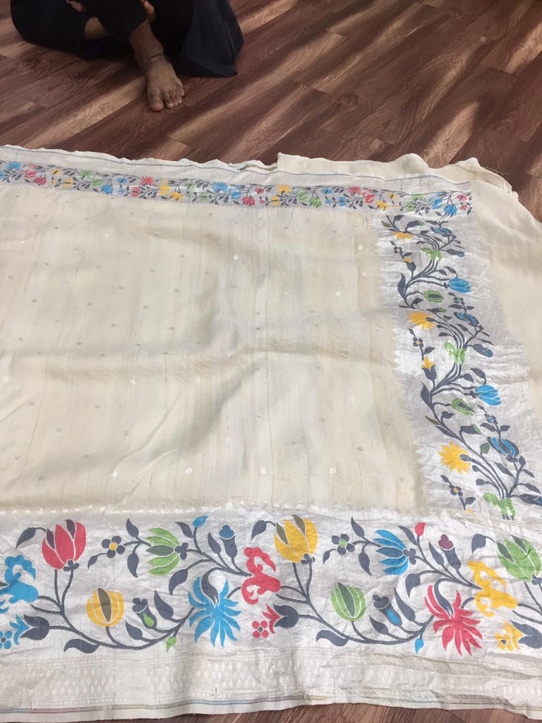 Zynah Pure Khaddi Georgette Banarasi Handloom Tussar Paithani Saree; Custom Stitched/Ready-made Blouse, Fall, Petticoat; Shipping available USA, Worldwide