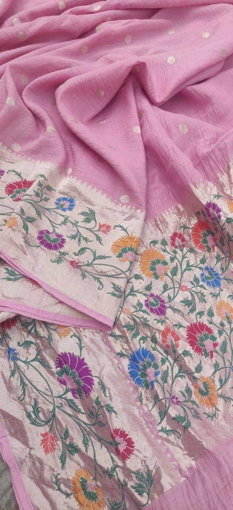 Zynah Pure Khaddi Georgette Banarasi Handloom Tussar Paithani Saree; Custom Stitched/Ready-made Blouse, Fall, Petticoat; Shipping available USA, Worldwide