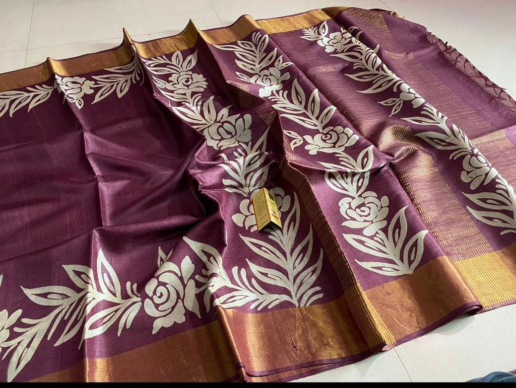 Zynah Pure Tussar Silk Hand-painted Saree; Custom Stitched/Ready-made Blouse, Fall, Petticoat; Shipping available USA, Worldwide