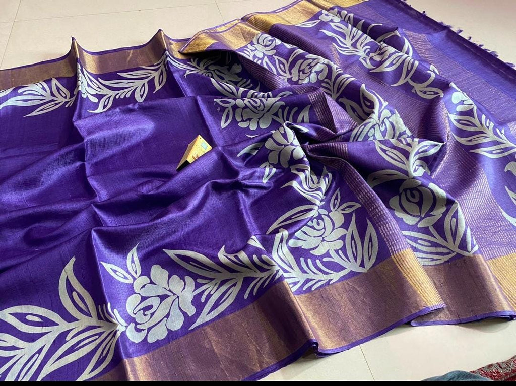 Zynah Pure Tussar Silk Hand-painted Saree; Custom Stitched/Ready-made Blouse, Fall, Petticoat; Shipping available USA, Worldwide
