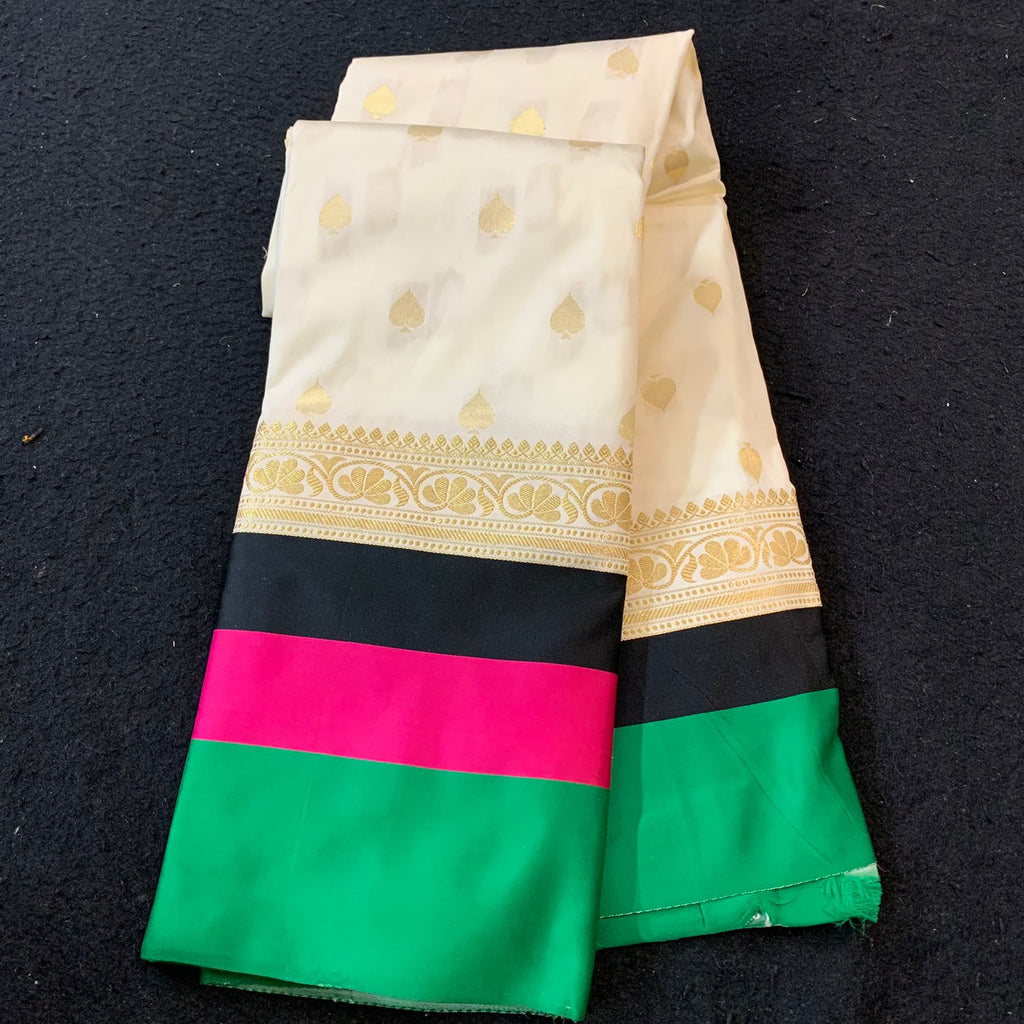 Zynah Pure Banarasi Semi-Silk Saree, Satin-silk Border; Custom Stitched/Ready-made Blouse, Fall, Petticoat; Shipping available USA, Worldwide