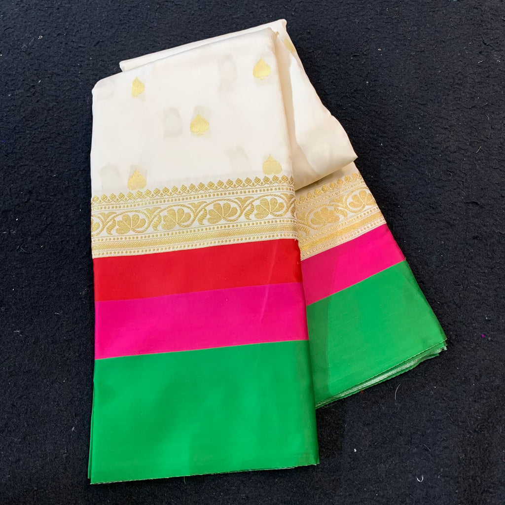 Zynah Pure Banarasi Semi-Silk Saree, Satin-silk Border; Custom Stitched/Ready-made Blouse, Fall, Petticoat; Shipping available USA, Worldwide