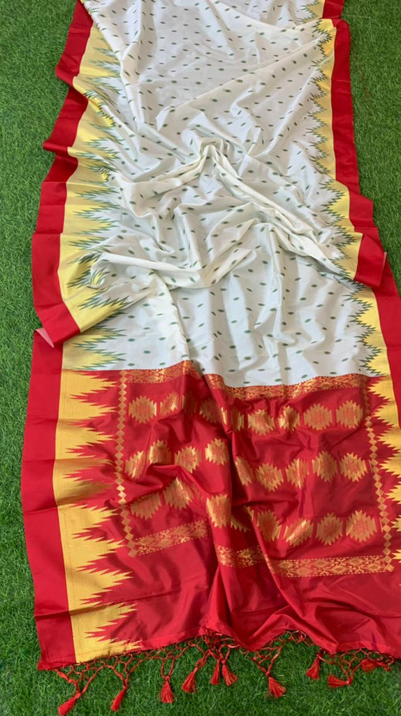Zynah Pure Banarasi Semi-Silk Saree, Satin-silk Border, Temple Design; Custom Stitched/Ready-made Blouse, Fall, Petticoat; Shipping available USA, Worldwide