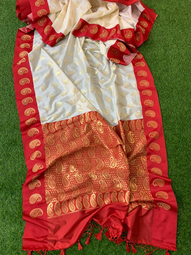 Zynah Pure Banarasi Semi-Silk Saree, Satin-silk Big Border, Zari Weave; Custom Stitched/Ready-made Blouse, Fall, Petticoat; Shipping available USA, Worldwide