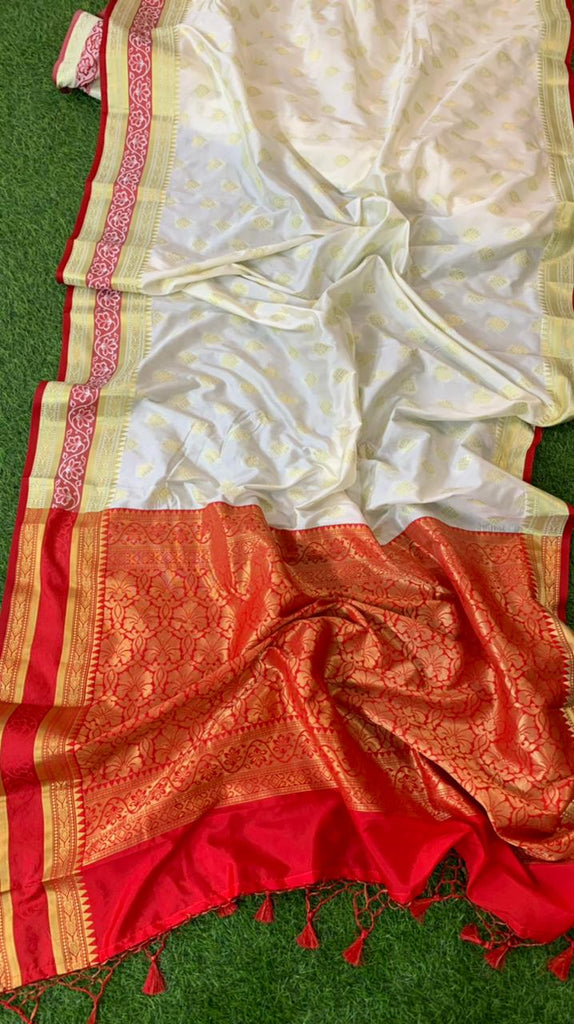 Zynah Pure Banarasi Semi-Silk Saree, Big Border, Zari Weave; Custom Stitched/Ready-made Blouse, Fall, Petticoat; Shipping available USA, Worldwide