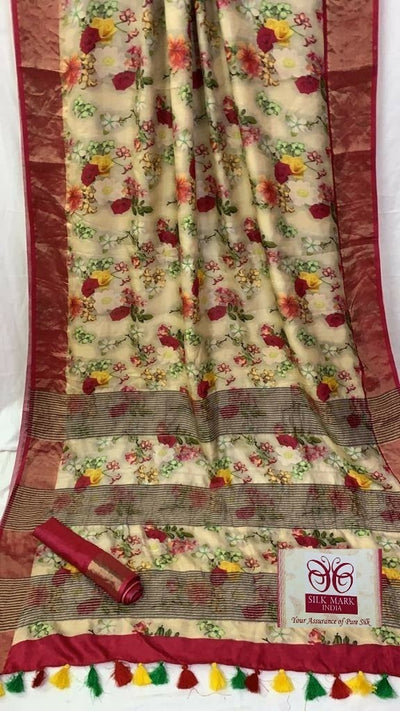 Zynah Pure Tussar Silk Saree with Digital Kalamkari Prints; Custom Stitched/Ready-made Blouse, Fall, Petticoat; Shipping available USA, Worldwide