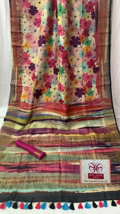 Zynah Pure Tussar Silk Saree with Digital Kalamkari Prints; Custom Stitched/Ready-made Blouse, Fall, Petticoat; Shipping available USA, Worldwide