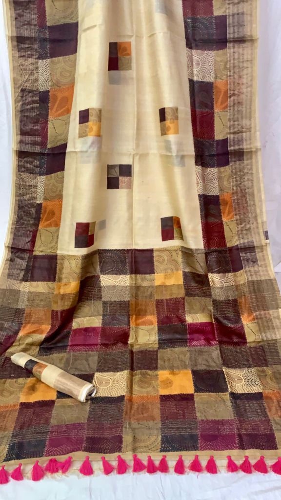 Zynah Pure Tussar Silk Saree with Digital Prints; Custom Stitched/Ready-made Blouse, Fall, Petticoat; Shipping available USA, Worldwide