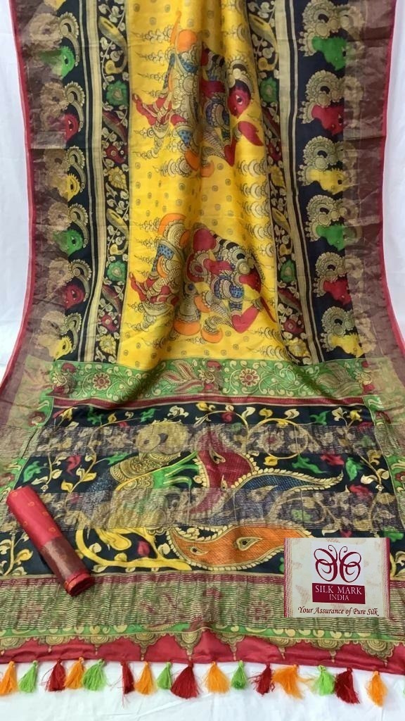 Zynah Pure Tussar Silk Saree with Digital Kalamkari Prints; Custom Stitched/Ready-made Blouse, Fall, Petticoat; Shipping available USA, Worldwide