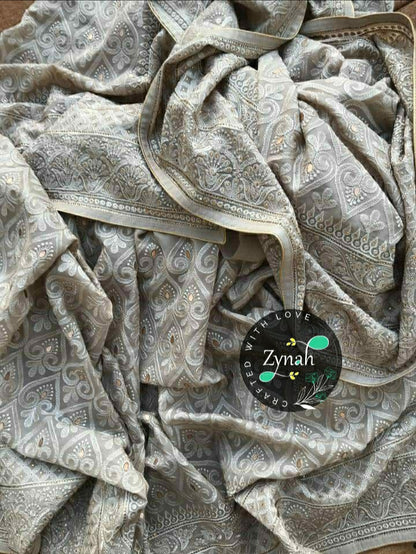 Zynah Pure Georgette Saree with Chikankari & Gotapatti Cut-work; Custom Stitched/Ready-made Blouse, Fall, Petticoat; Shipping available USA, Worldwide