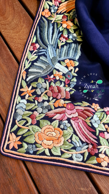 Zynah Made to Order Pure Crepe Silk Parsi Gara Handcrafted Saree; Custom Stitched/Ready-made Blouse, Fall, Petticoat; Shipping available USA, Worldwide