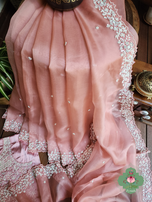 Zynah Powder Pink Pure Organza Silk Saree with Zardosi Work: Ethereal –  ZynahDesign