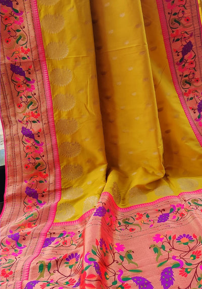 Zynah Pure Soft Silk Saree with Paithani Style Weave & Meenakari Border; Custom Stitched/Ready-made Blouse, Fall, Petticoat; Shipping available USA, Worldwide