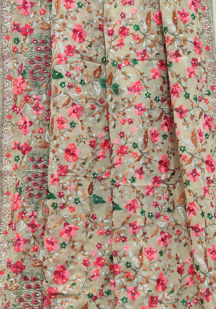 Zynah Pure Georgette Saree with Kashmiri Kashida & Cut-dana Work; Custom Stitched/Ready-made Blouse, Fall, Petticoat; Shipping available USA, Worldwide