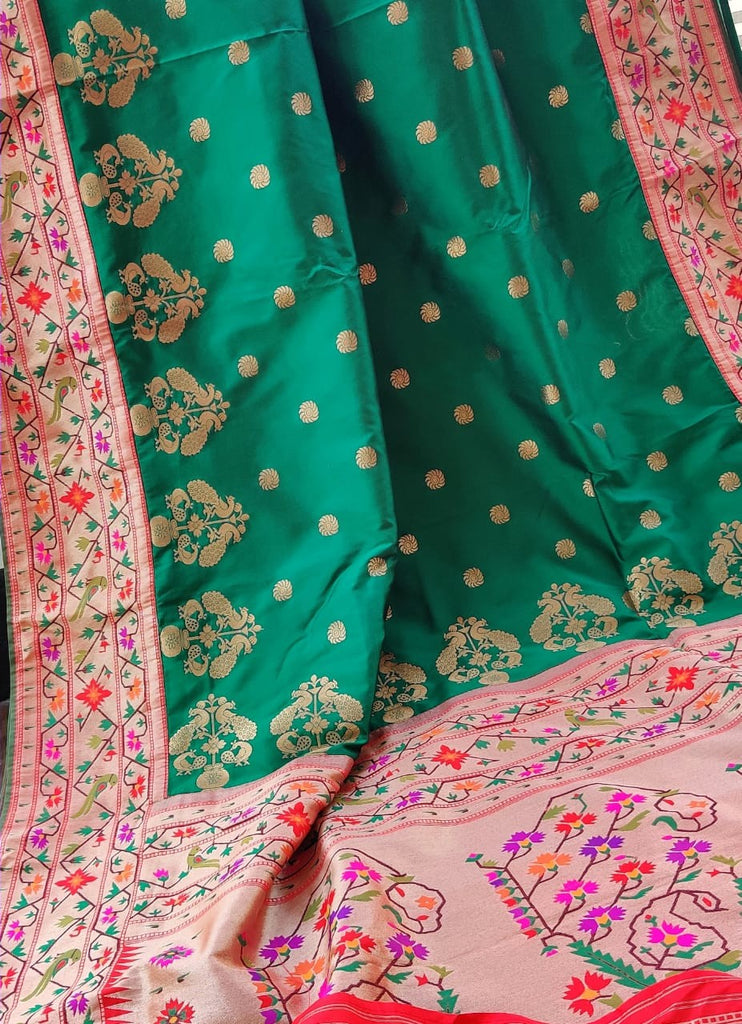 Zynah Pure Soft Silk Saree with Paithani Style Weave & Meenakari Border; Custom Stitched/Ready-made Blouse, Fall, Petticoat; Shipping available USA, Worldwide