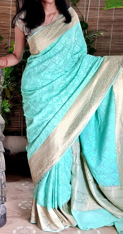 Zynah Pure Khaddi Georgette Saree with Chikankari Work; Custom Stitched/Ready-made Blouse, Fall, Petticoat; Shipping available USA, Worldwide