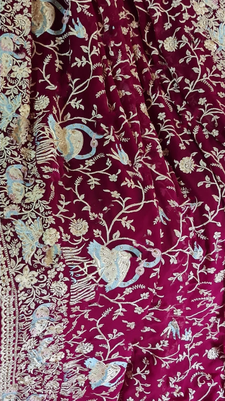 Zynah Pure Georgette Saree with Heavy Embroidery & Swarovski Stone Work; Custom Stitched/Ready-made Blouse, Fall, Petticoat; Shipping available USA, Worldwide