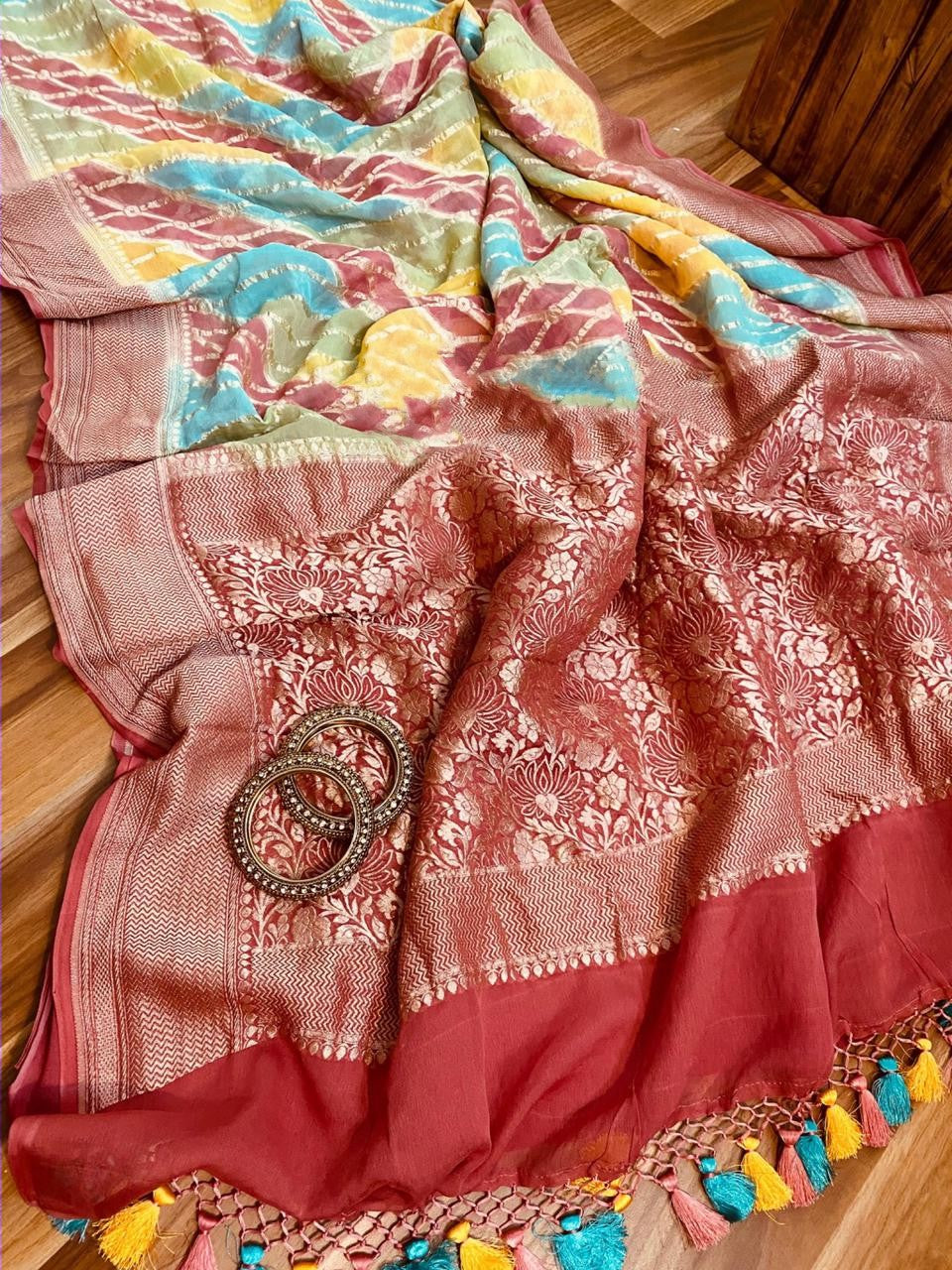 Zynah Pure Banarasi Woven Khaddi Georgette Saree; Custom Stitched/Ready-made Blouse, Fall, Petticoat; Shipping available USA, Worldwide