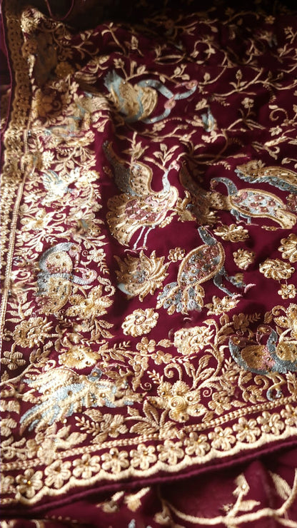 Zynah Pure Georgette Saree with Heavy Embroidery & Swarovski Stone Work; Custom Stitched/Ready-made Blouse, Fall, Petticoat; Shipping available USA, Worldwide