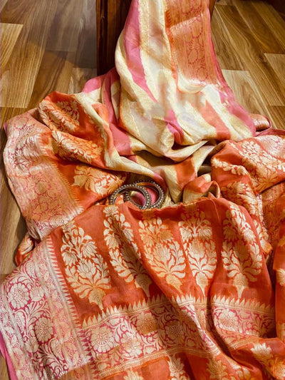 Zynah Banarasi Woven Georgette Chiffon Saree; Custom Stitched/Ready-made Blouse, Fall, Petticoat; Shipping available USA, Worldwide