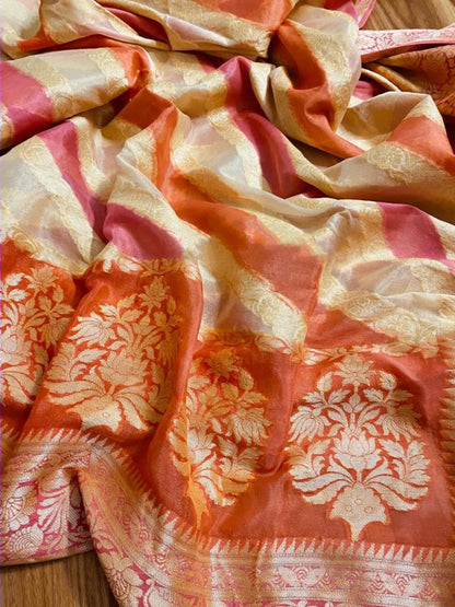 Zynah Banarasi Woven Georgette Chiffon Saree; Custom Stitched/Ready-made Blouse, Fall, Petticoat; Shipping available USA, Worldwide