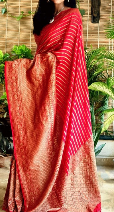 Zynah Pure Banarasi Woven Khaddi Georgette Saree with Heavy Border; Custom Stitched/Ready-made Blouse, Fall, Petticoat; Shipping available USA, Worldwide
