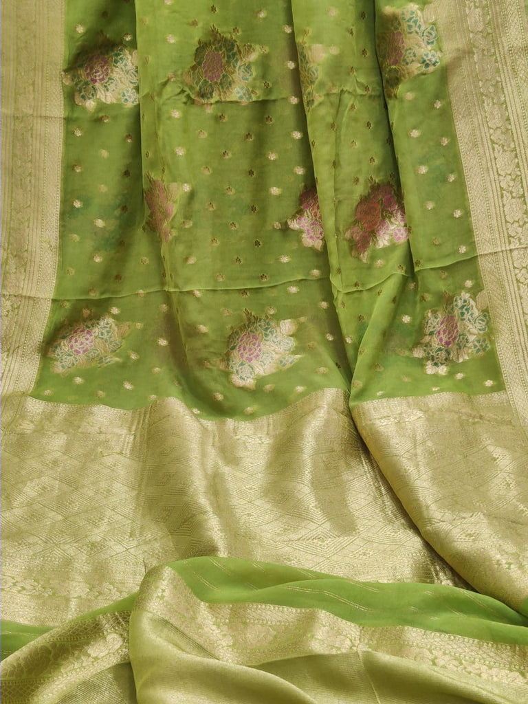 Zynah Pure Khaddi Georgette Banarasi Woven Saree; Custom Stitched/Ready-made Blouse, Fall, Petticoat; Shipping available USA, Worldwide