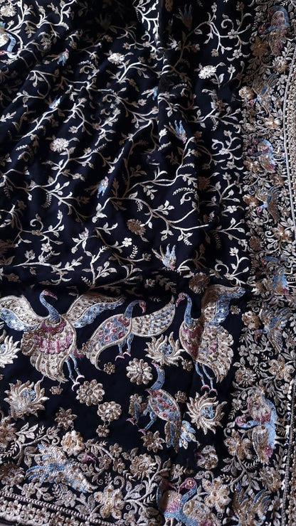 Zynah Pure Georgette Saree with Heavy Embroidery & Swarovski Stone Work; Custom Stitched/Ready-made Blouse, Fall, Petticoat; Shipping available USA, Worldwide