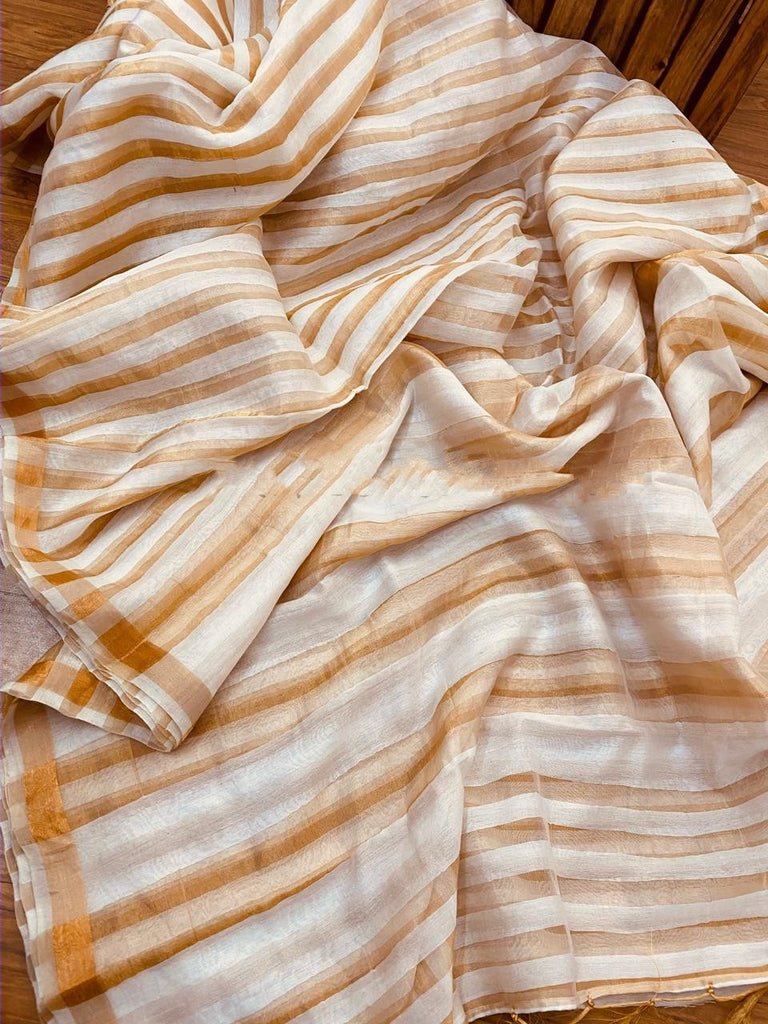 Zynah Organic Pure Linen by Linen(120c) Saree with Vertical Stripes; Custom Stitched/Ready-made Blouse, Fall, Petticoat; Shipping available USA, Worldwide