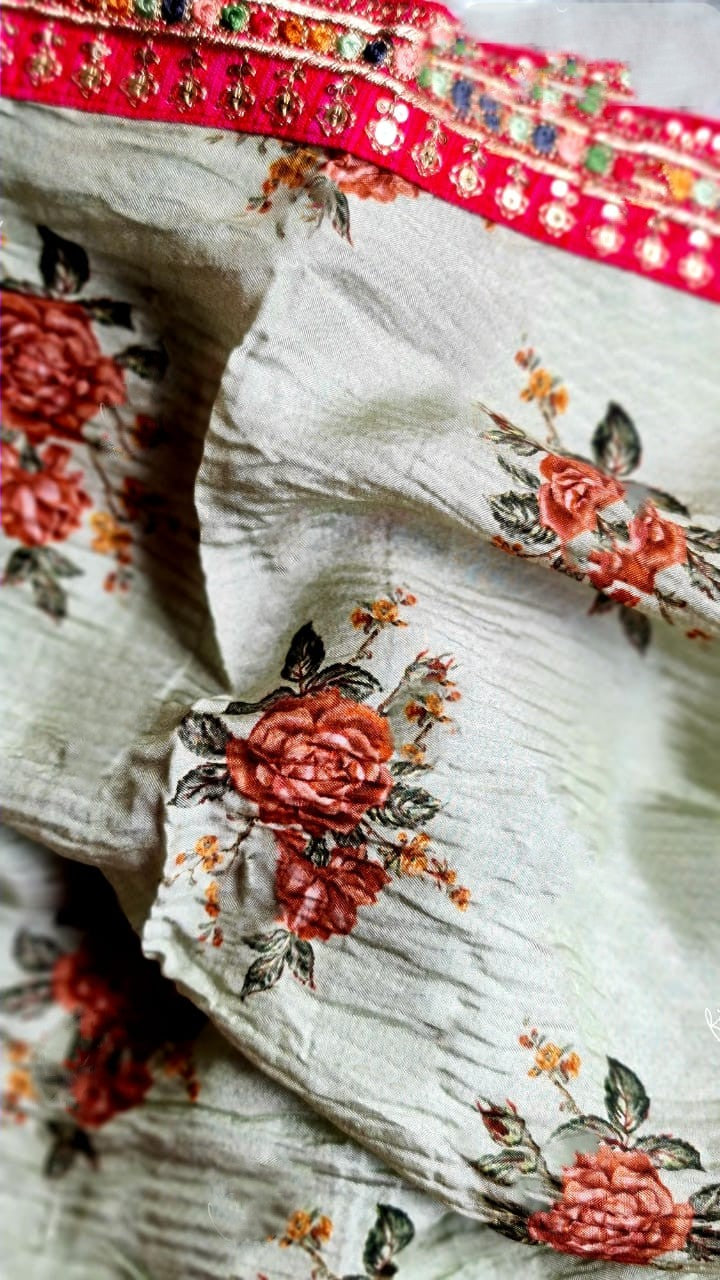 Zynah Pure Georgette Saree, Sabyasachi Inspiration, Digital Printed, Sequins & Hand-Embroidery Work; Custom Stitched/Ready-made Blouse, Fall, Petticoat; Shipping available USA, Worldwide