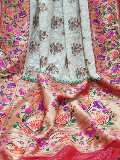 Zynah Banarasi Khaddi Georgette with Chikankari Work; Custom Stitched/Ready-made Blouse, Fall, Petticoat; Shipping available USA, Worldwide