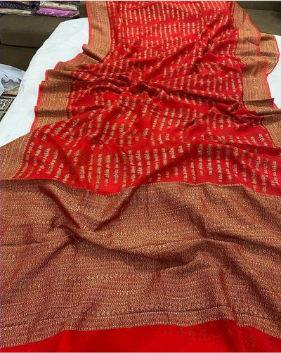 Zynah Pure Banarasi Woven Khaddi Georgette Saree with Antique Zari Weave; Custom Stitched/Ready-made Blouse, Fall, Petticoat; Shipping available USA, Worldwide