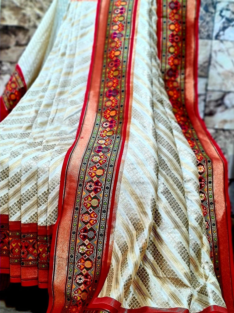Zynah Banarasi Silk Saree with Lehariya Style Weave & Patola Border; Custom Stitched/Ready-made Blouse, Fall, Petticoat; Shipping available USA, Worldwide