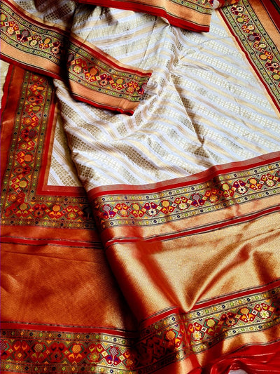 Zynah Banarasi Silk Saree with Lehariya Style Weave & Patola Border; Custom Stitched/Ready-made Blouse, Fall, Petticoat; Shipping available USA, Worldwide