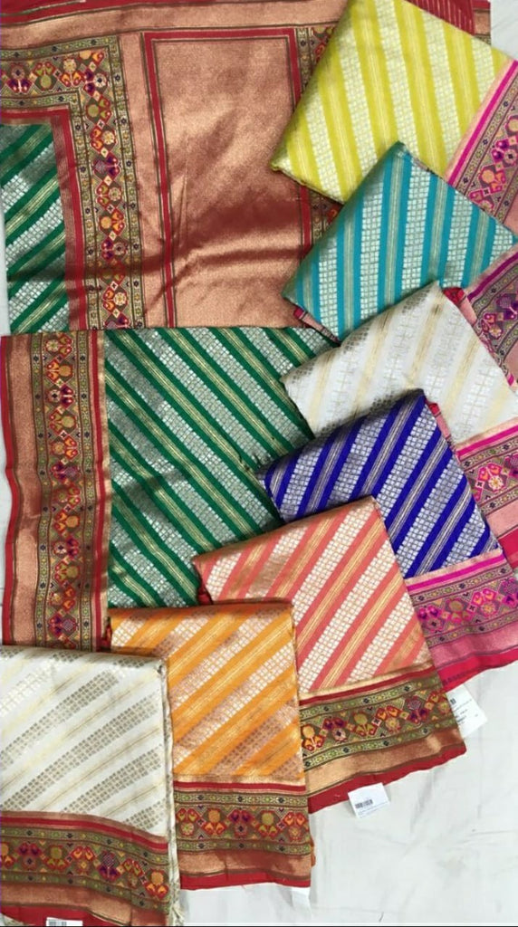 Zynah Banarasi Silk Saree with Lehariya Style Weave & Patola Border; Custom Stitched/Ready-made Blouse, Fall, Petticoat; Shipping available USA, Worldwide