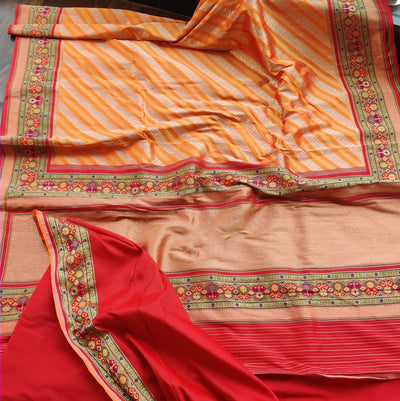 Zynah Banarasi Silk Saree with Lehariya Style Weave & Patola Border; Custom Stitched/Ready-made Blouse, Fall, Petticoat; Shipping available USA, Worldwide