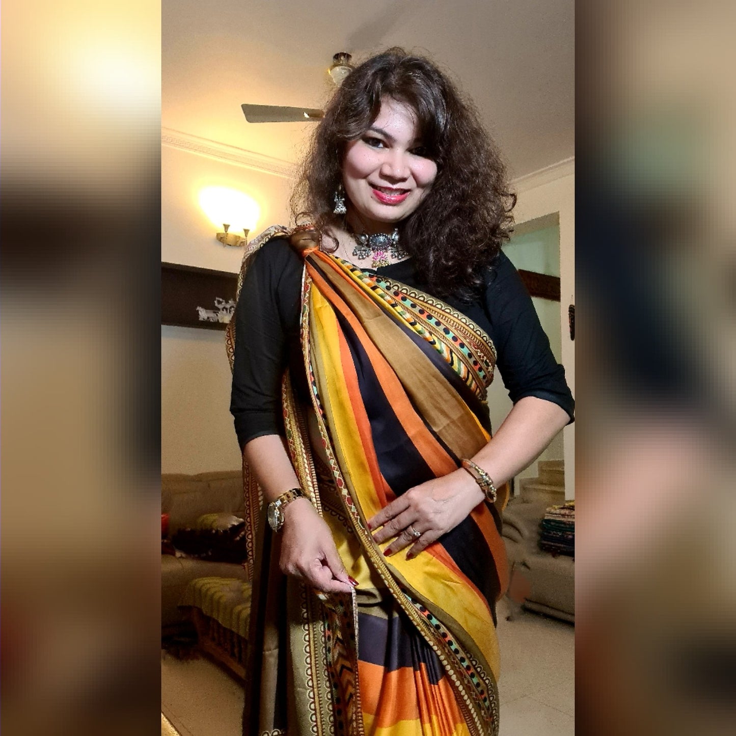 Zynah Pure Satin Silk Digital Printed Saree; Custom Stitched/Ready-made Blouse, Fall, Petticoat; Shipping available USA, Worldwide