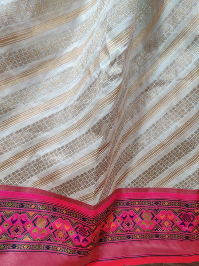Zynah Banarasi Silk Saree with Lehariya Style Weave & Patola Border; Custom Stitched/Ready-made Blouse, Fall, Petticoat; Shipping available USA, Worldwide