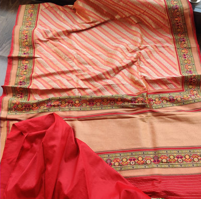 Zynah Banarasi Silk Saree with Lehariya Style Weave & Patola Border; Custom Stitched/Ready-made Blouse, Fall, Petticoat; Shipping available USA, Worldwide