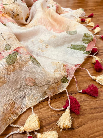 Zynah Pure Linen Saree; Custom Stitched/Ready-made Blouse, Fall, Petticoat; Shipping available USA, Worldwide