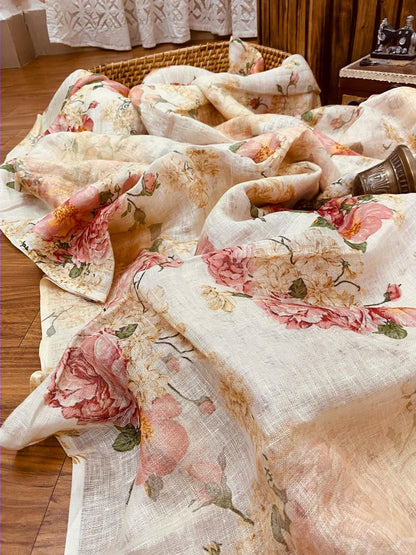 Zynah Pure Linen Saree; Custom Stitched/Ready-made Blouse, Fall, Petticoat; Shipping available USA, Worldwide