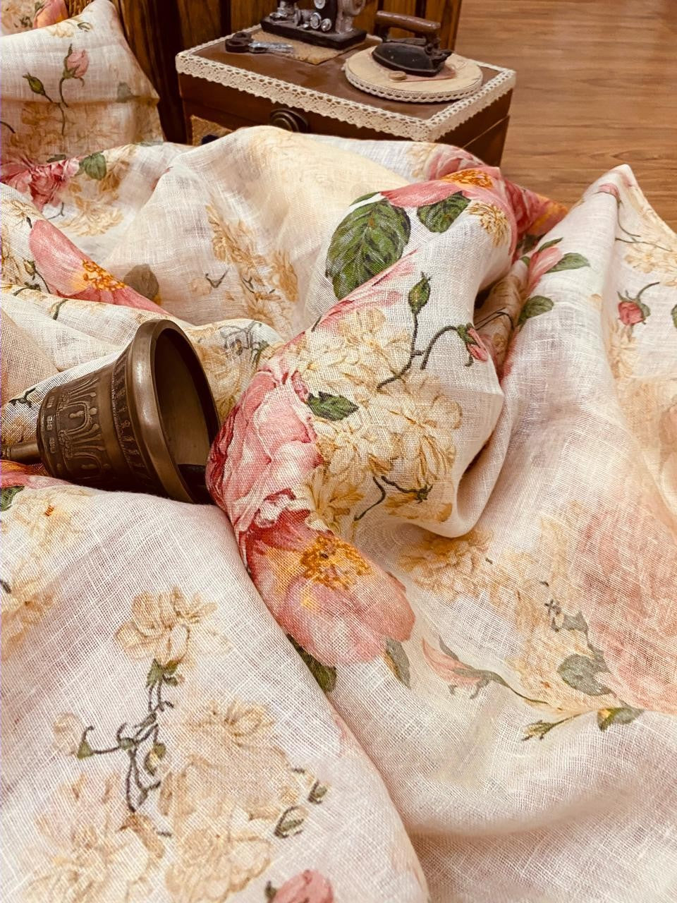 Zynah Pure Linen Saree; Custom Stitched/Ready-made Blouse, Fall, Petticoat; Shipping available USA, Worldwide