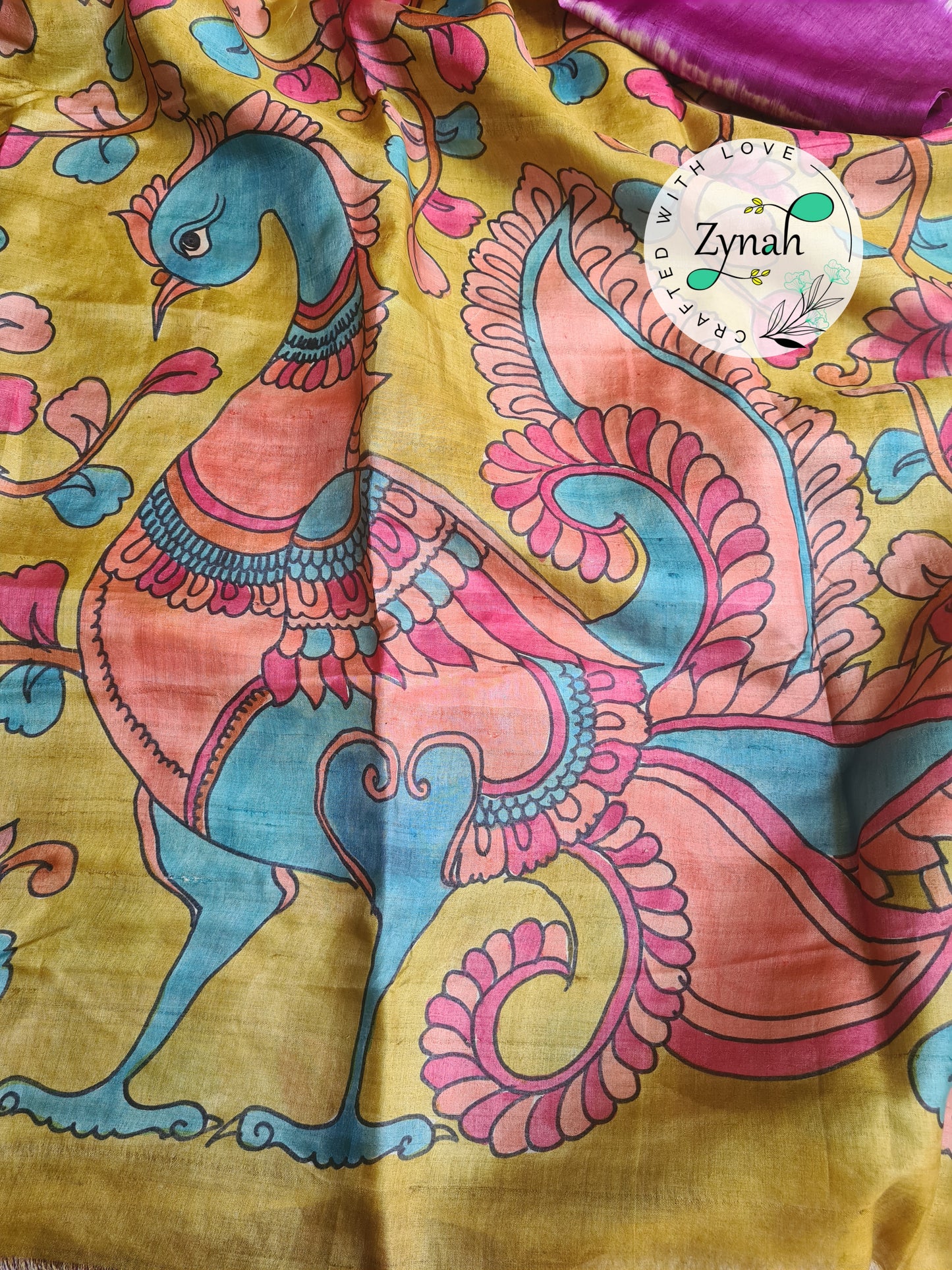 Zynah Purple Color Pure Tussar Silk Saree with Shibori Print & Kalamkari Pallu; Custom Stitched/Ready-made Blouse, Fall, Petticoat; Shipping available USA, Worldwide