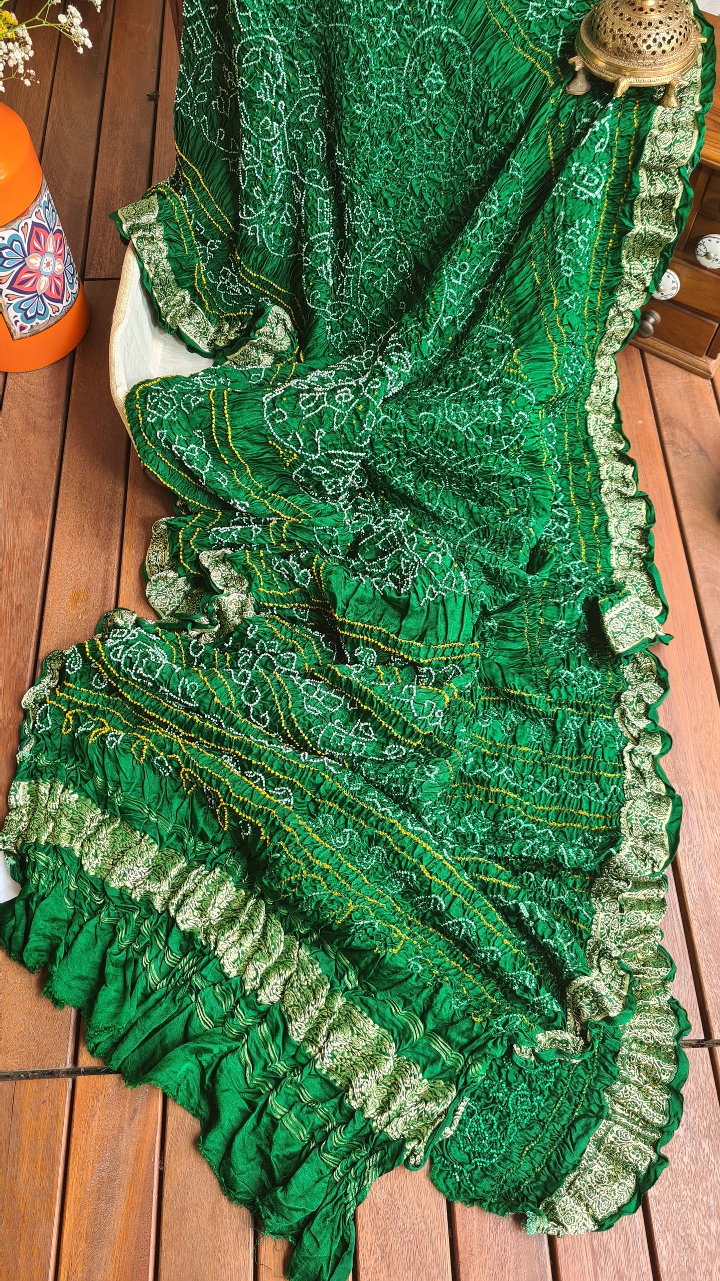 Zynah Pure Gajji Silk Designer Bandhani Saree with Banarasi Border & Pallu; Custom Stitched/Ready-made Blouse, Fall, Petticoat; Shipping available USA, Worldwide