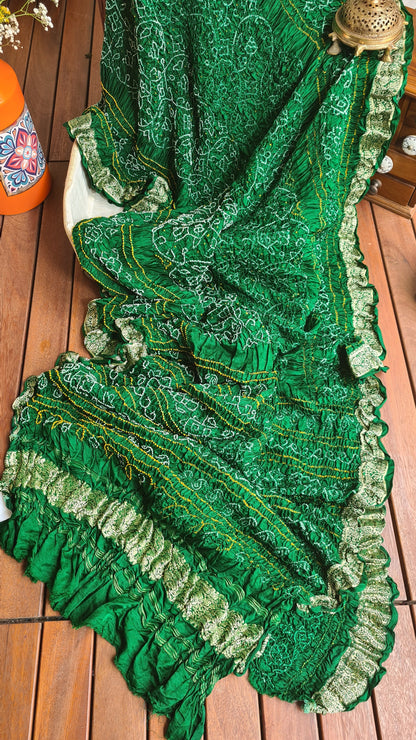 Zynah Pure Gajji Silk Designer Bandhani Saree with Banarasi Border & Pallu; Custom Stitched/Ready-made Blouse, Fall, Petticoat; Shipping available USA, Worldwide