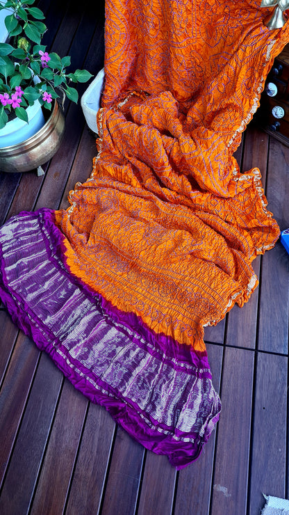 Zynah Pure Gajji Silk Designer Bandhani Saree with Tissue Zari Pallu; Custom Stitched/Ready-made Blouse, Fall, Petticoat; Shipping available USA, Worldwide